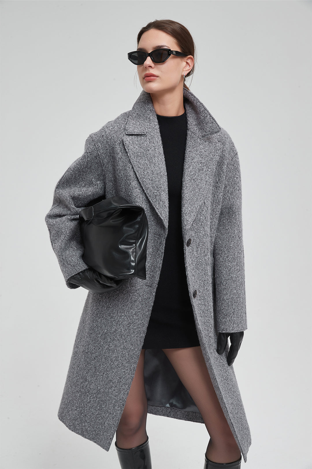 Classic Notch Lapel Long Vegan Wool Coat