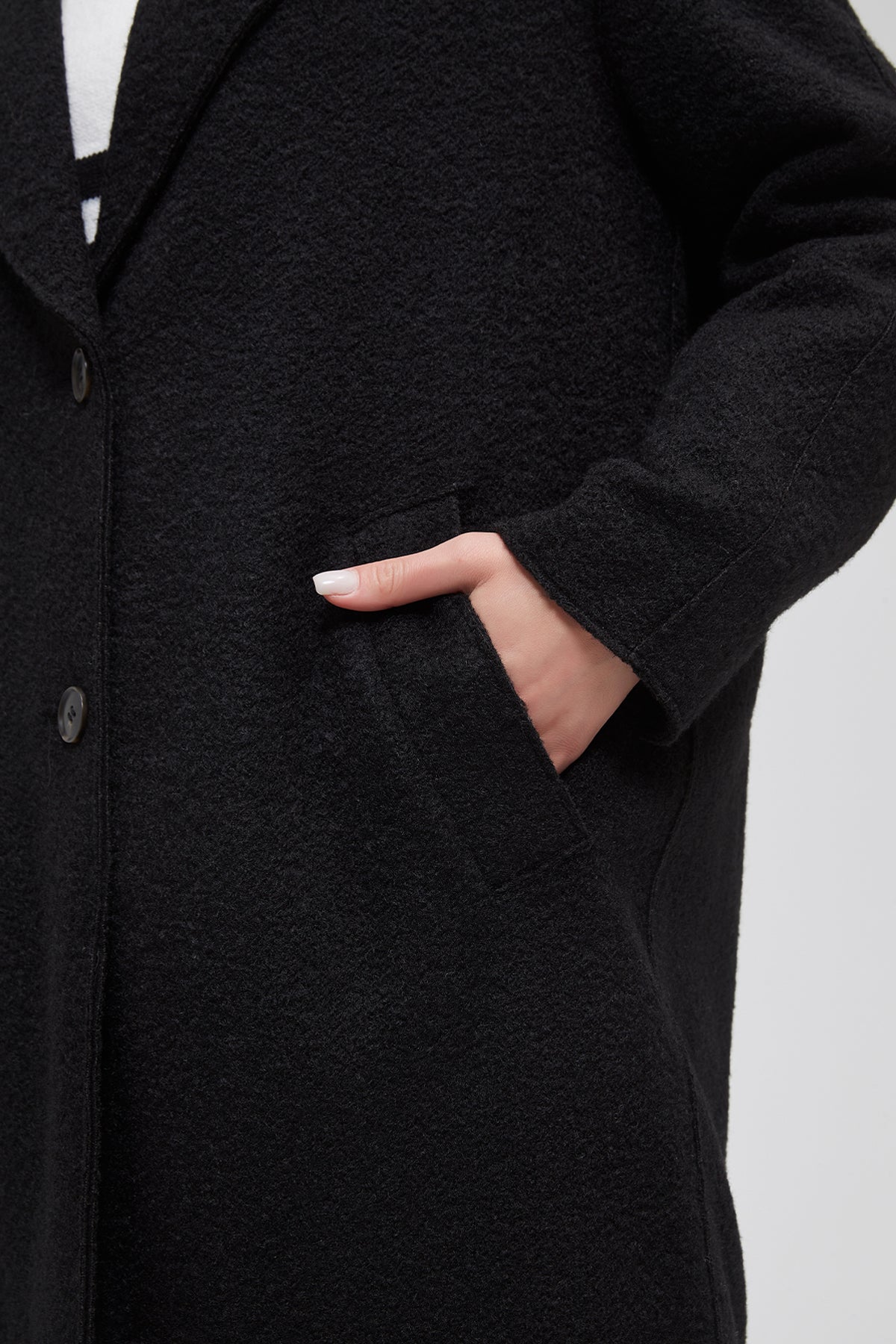 Classic Notch Lapel Long Vegan Wool Coat