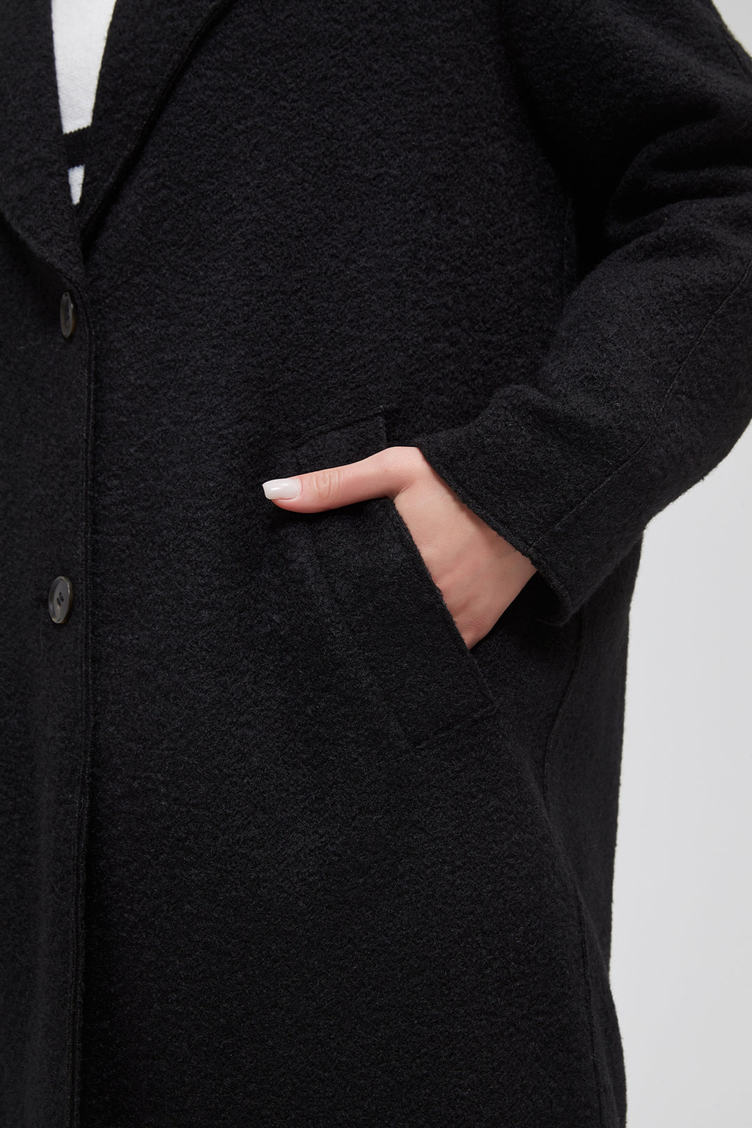 Classic Notch Lapel Long Vegan Wool Coat