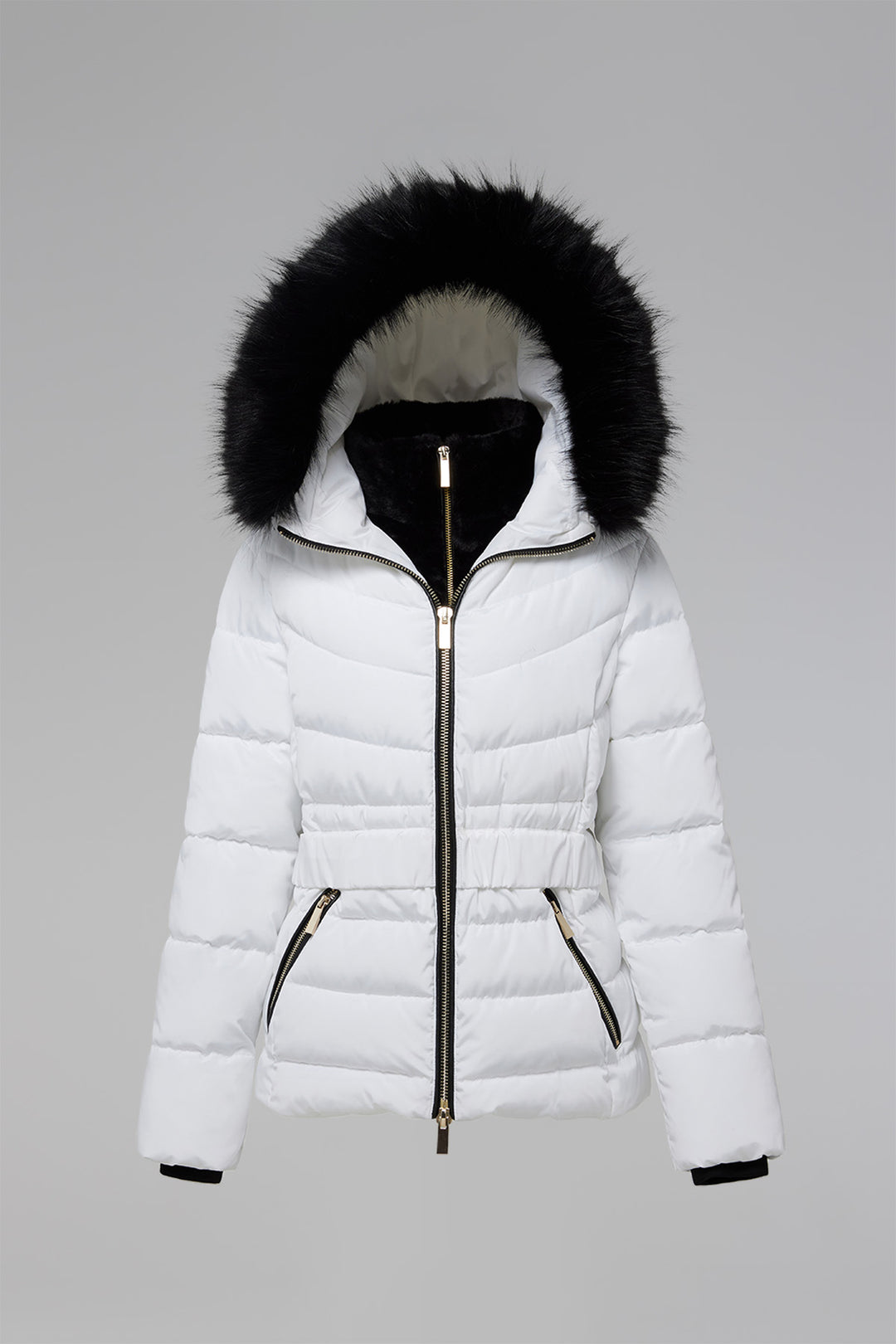 Elastic Waist Short Puffer Jacket with Furry Hood