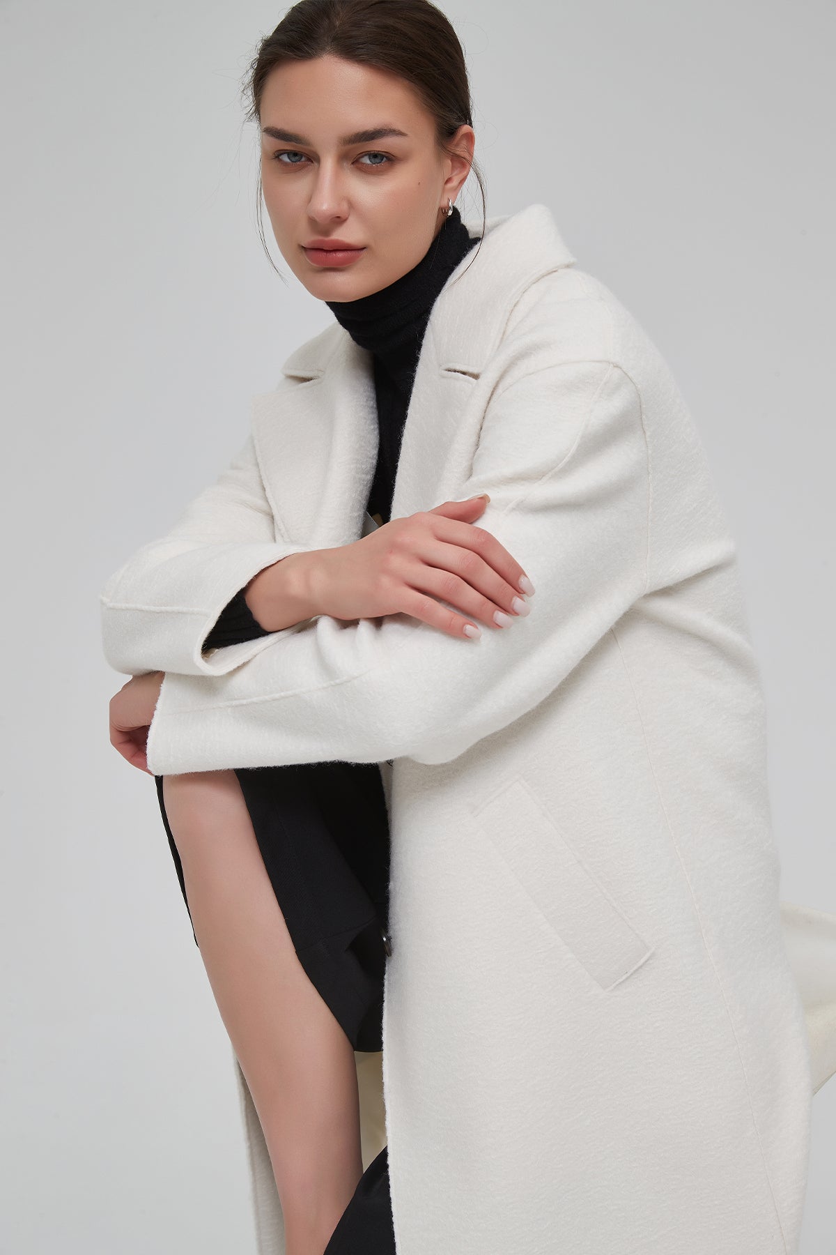 Classic Notch Lapel Long Vegan Wool Coat