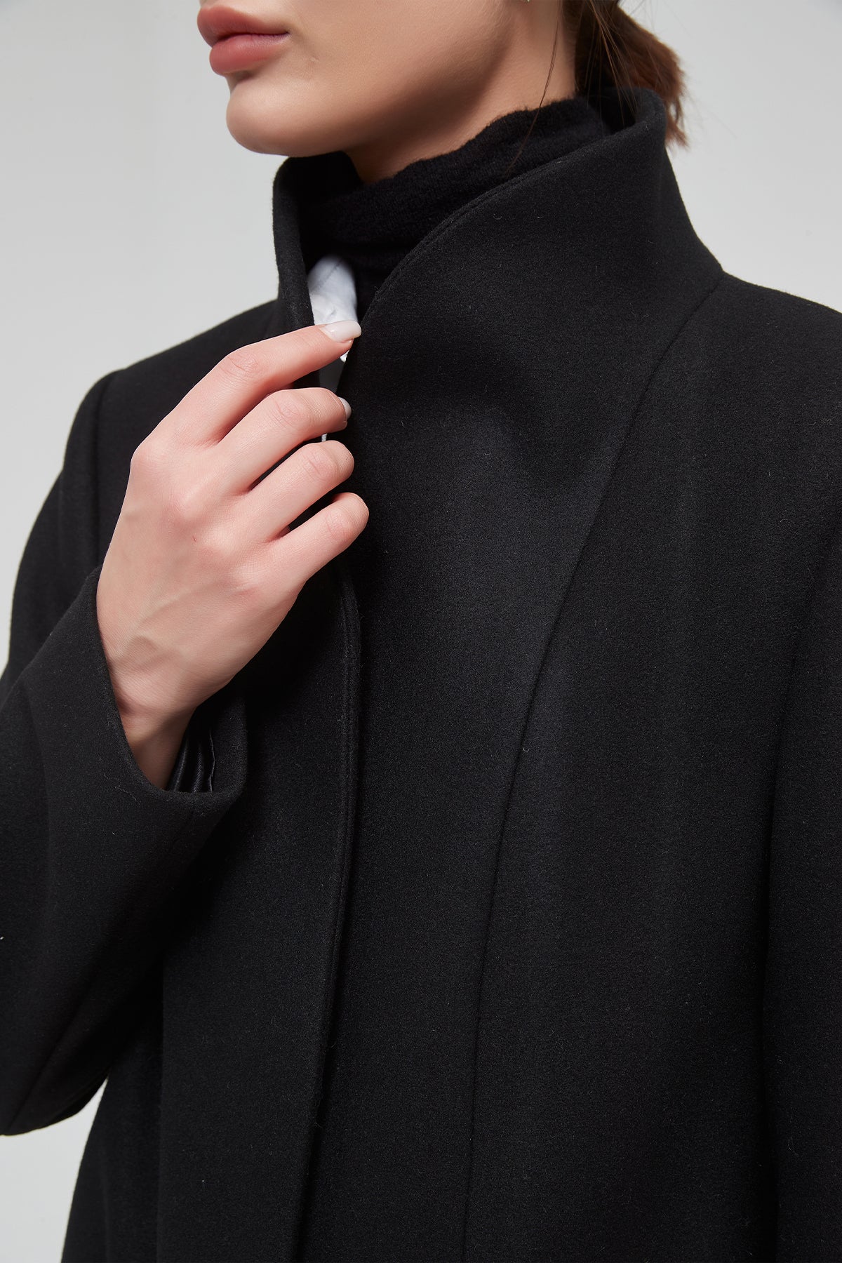 Women's funnel neck cocoon vegan wool coat - IKAZZ