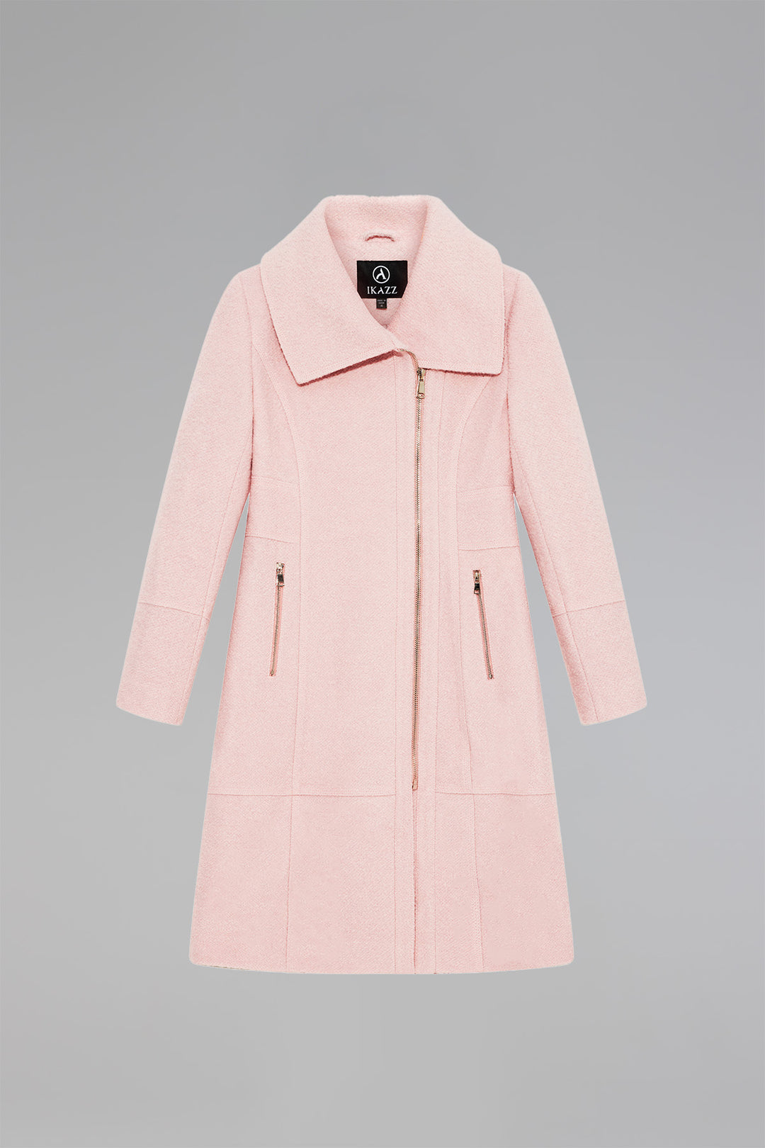 Asymmetrical Lapel Zip Up Long Wool Coat