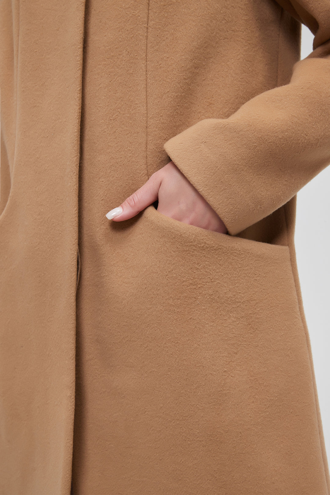 Funnel Neck Cocoon Vegan Wool Coat