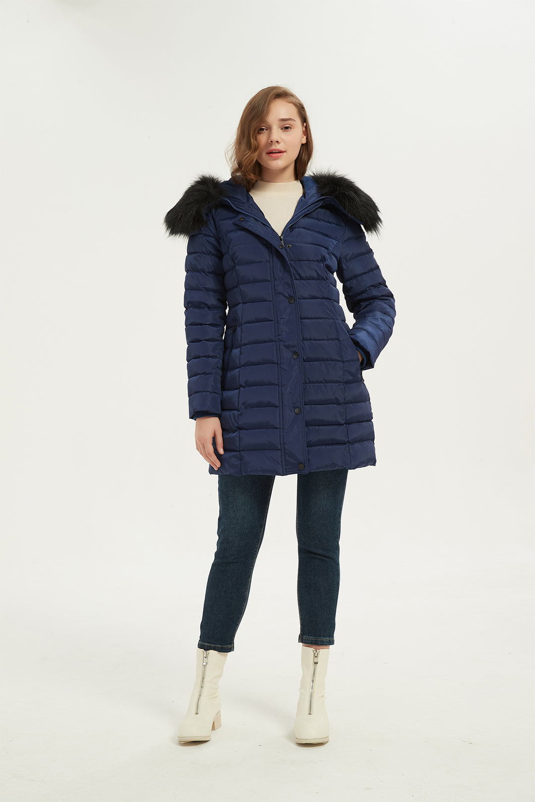 Puffer Coat & Jacket with Big Removable faux fur hood