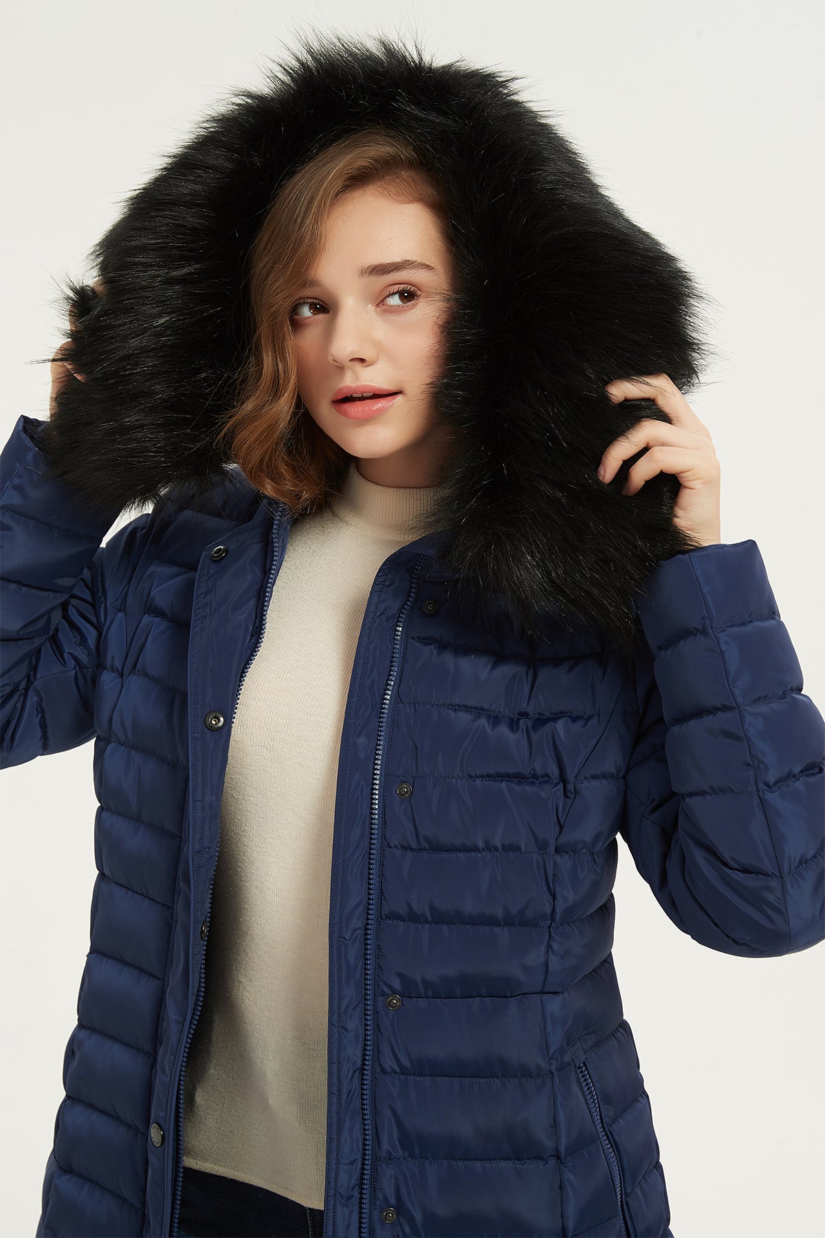 Puffer Coat & Jacket with Big Removable faux fur hood